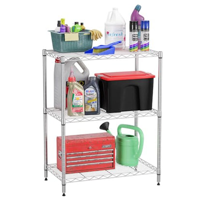 FDW | 3-Tier Wire Shelf | 23" x 13" x 30" | Chrome - color: Chrome, size: 3-Shelf No Wheels