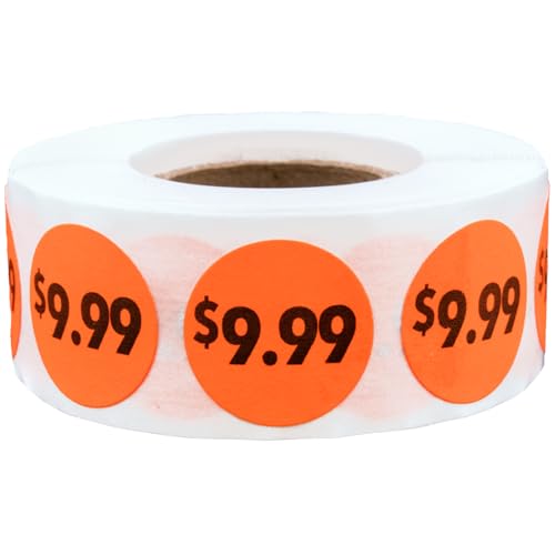 Fluorescent Red 9.99 Circle Dot Stickers, 3/4 Inch Round Price Labels, 500 Total Adhesive Stickers on a Roll for Retail Pricing, Inventory, Sales, and Promotions – Made in The USA - color: $9.99