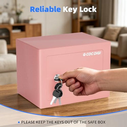 CDC DIGI Safe Box, Steel Security Safe Lock Box with Key Lock, Safe Box for Home, Office, Money, Jewelry, Documents and Valuables, 0.23 Cubic Feet, 9.06" W x 6.69" D x 6.69"H（Pink） - color: Pink