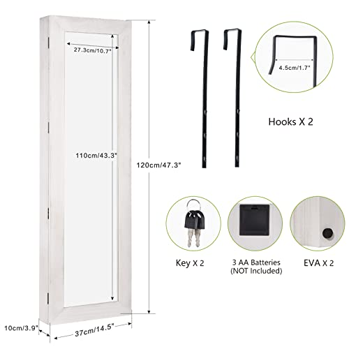 SRIWATANA Washed White Jewelry Cabinet with Full Length Mirror, Solid Wood - color: Washed White