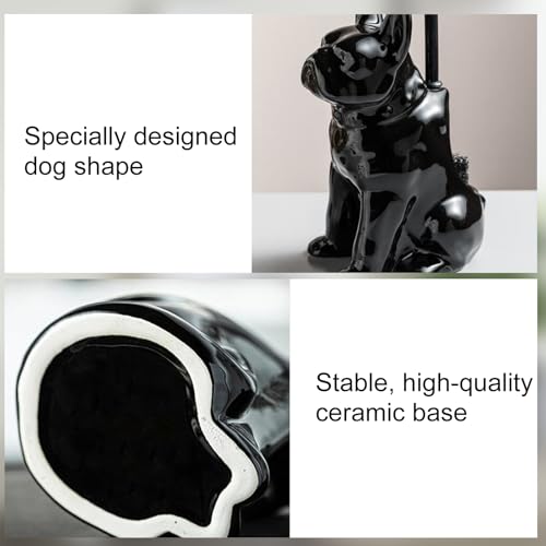 Comeon Ceramic Dog Black Toilet Brush and Holder Set with Plastic Handled - color: Black, size: Dog
