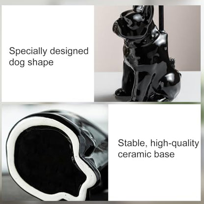 Comeon Ceramic Dog Black Toilet Brush and Holder Set with Plastic Handled - color: Black, size: Dog