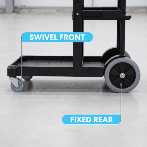 Simpli-Magic Commercial Cleaning Cart with Waste Bag & Lid, Janitorial Utility Cart with 3 Shelves, Mop & Broom Holders, 330 lb Capacity, Yellow/Grey