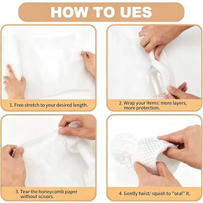 12 Inch x 230 Ft Honeycomb Kraft Packaging Paper White, Plastic Free Cushioning Packing Paper with Fragile Warning Labels, Recyclable Bubble Wrap Substitute for Household Moving & Business Shipping - color: White