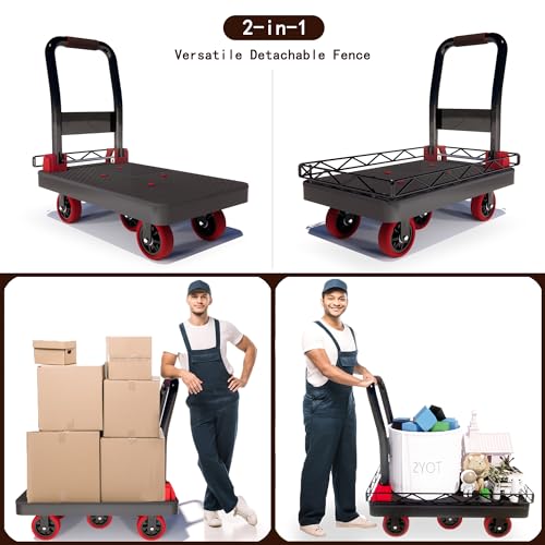 2IN1 42×26In Heavy Duty Platform Trucks Flatbed Carts - size: 42" L X 26" W