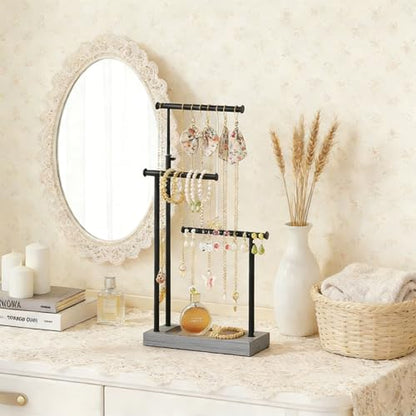 SRIWATANA Weathered Grey & Black Jewelry Organizer, 3-Tier Necklace Stand - color: weathered grey