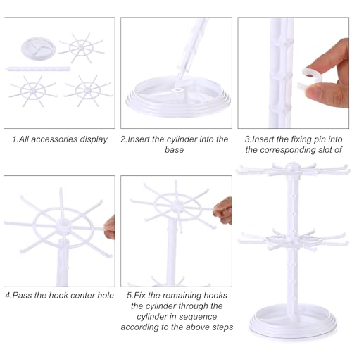 Yuntau 2 Pcs 2 Tier Keychain Display Stand for Bracelet, Rotating - color: White