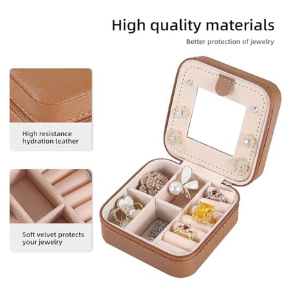 KElofoN Small Travel Jewelry Box for Girls & Women with Mirror (Coffee) - color: Coffee