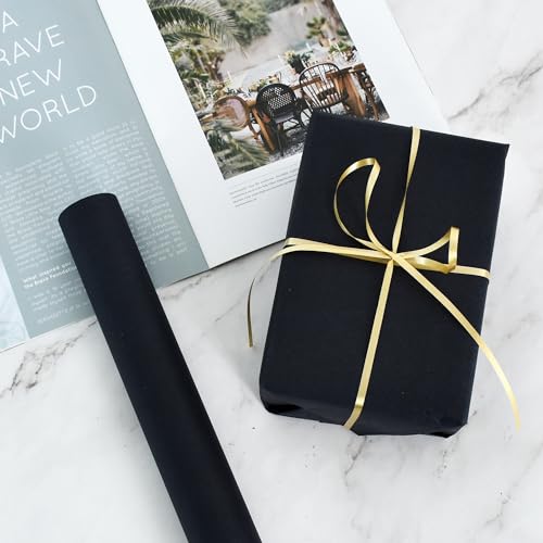 BEISHIDA Black Gift Wrapping Paper Roll, 15in X 32ft Kraft Bulletin Board Paper Gift Wrap for Christmas Mother's Day Valentine's Day Graduation, Flower Wrap - color: black