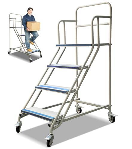 4 Step Stairs with 4 Wheels, Industrial & Warehouse Rolling Stairs, 59.1" H - style: 4STEPS-1