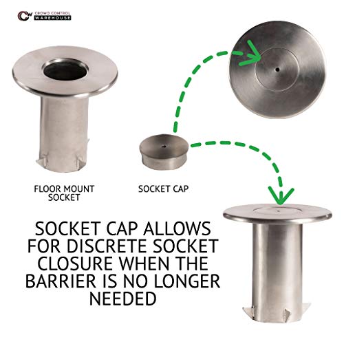CCW 2-Pack 11-Ft Retractable Belt Barrier Stanchions, Removable Base - color: Green & White Diagonal Stripes, size: Satin Stainless Steel
