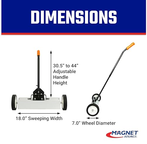 Master Magnetics Magnetic Sweeper with Wheels - Rolling Magnet Sweeper with Adjustable Handle - Powerful Magnetic Tool for Lawn and Shop Use - Pick Up Nails and Other Metal Debris - 18” - style: 18"
