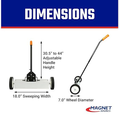 Master Magnetics Magnetic Sweeper with Wheels - Rolling Magnet Sweeper with Adjustable Handle - Powerful Magnetic Tool for Lawn and Shop Use - Pick Up Nails and Other Metal Debris - 18” - style: 18"