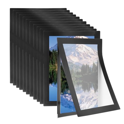 PATIKIL 4 x 6 Inch Magnetic Sign Holder, 12Pcs Self-Adhesive Soft Magnetic Border Wall Mount PVC Picture Frames Document Holder for Wall Window Home Office Store Poster, Black - color: Black