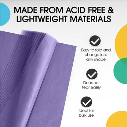 Party Solids Purple Tissue Paper for Gift Bags 15" X 20" 480 Sheets - color: Purple, size: 15" X 20"