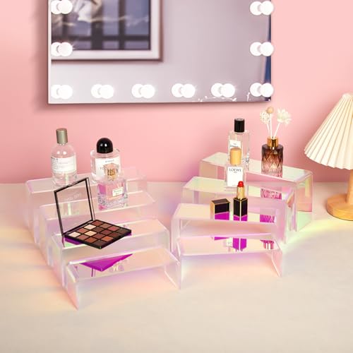 8-Pack Iridescent Acrylic Display Risers, Rainbow Rectangular Set - color: Iridescent-8pcs