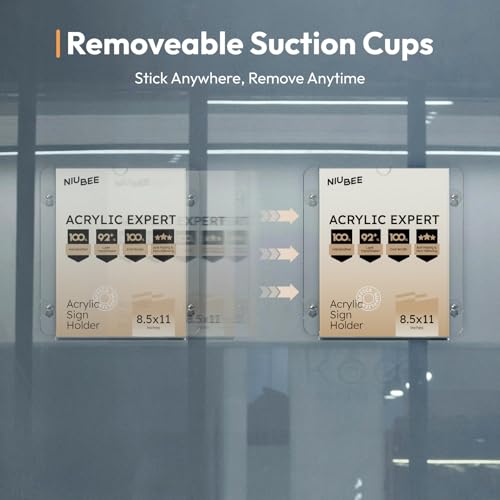 NIUBEE 12 Packs Acrylic Window Door Sign Holder with Suction Cup 8.5 x 11