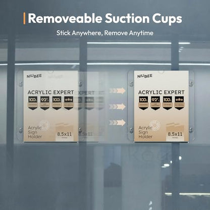 NIUBEE 12 Packs Acrylic Window Door Sign Holder with Suction Cup 8.5 x 11