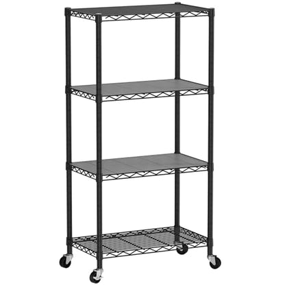 SINGAYE 4 Shelves Storage Wire Shelf Closet Metal Shelving Pantry Wheels - color: Black, size: 4Tier/14"D X 24"W X 49"H