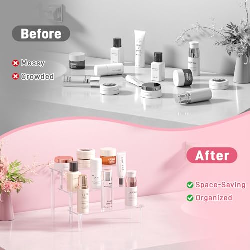 2 Packs Acrylic Display Stand Riser,3 Tier Perfume Organizer Cupcake Stand - color: Clear, size: 7.9x2.8 inch
