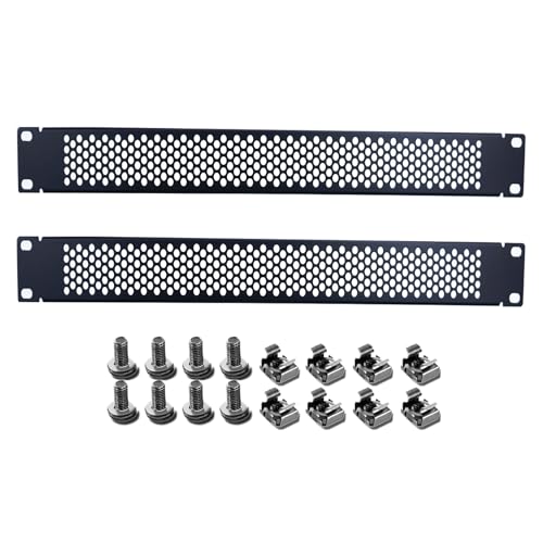 1U Blank Rack Mount Panel, 19 Inch Disassembled Cable Management Panel Spacer W/Brush for Server Network Rack Enclosure Cabinet (2pcs-Venting)