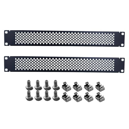 1U Blank Rack Mount Panel, 19 Inch Disassembled Cable Management Panel Spacer W/Brush for Server Network Rack Enclosure Cabinet (2pcs-Venting)