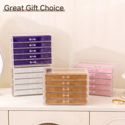 Frebeauty Acrylic Jewelry Box,5-Layer Jewelry Organizer with Drawers - color: Pink