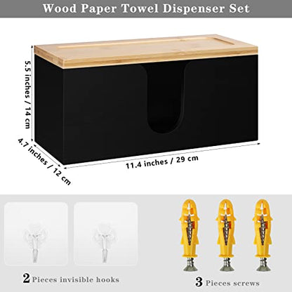 TURSTIN Wood Paper Towel Dispenser Folded Paper Towel Holder with Lid for Countertop and Wall Mounted, Wall Mount Paper Towel Holder Napkin Holder for Home. Bathroom, Kitchen, Black - color: Black