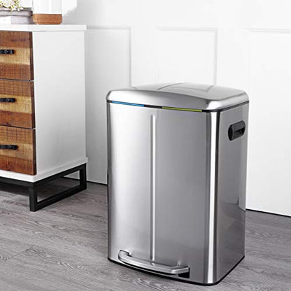 happimess Marco 10.6 Gal Double Bucket Step Trash Can, Platinum Silver - color: Stainless Steel
