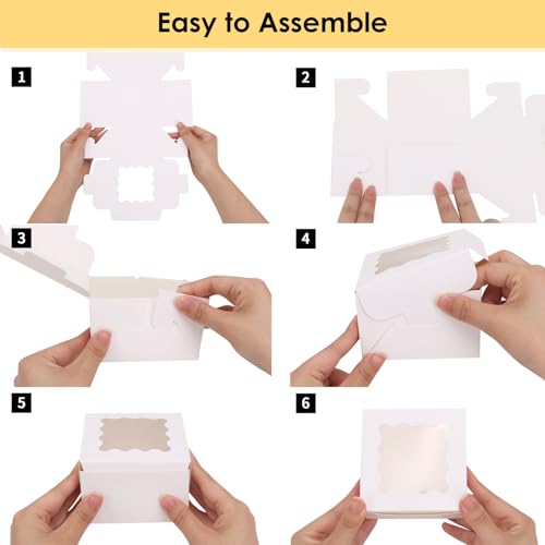 Moretoes Cookie Boxes with Window, 4x4x2.5in White Food-grade Bakery Boxes - color: White
