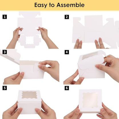 Moretoes Cookie Boxes with Window, 4x4x2.5in White Food-grade Bakery Boxes - color: White