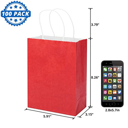 HavrePac 100 Pack Gift Bags with Handles 5.9x3.15x8.26 inch Red - color: Red
