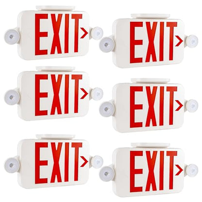 Gruenlich Exit Sign with Emergency Light, Battery Backup, 6 Pack - size: 6-pack