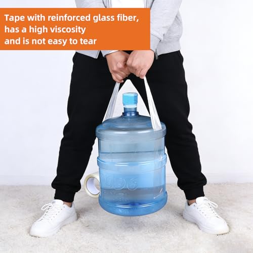 3-Pack Mono Filament Strapping Tape with Portable Craft Knife, 5.5mil x 1/2Inch x 55yds, Heavy Duty Transparent Reinforced Fiberglass Tape