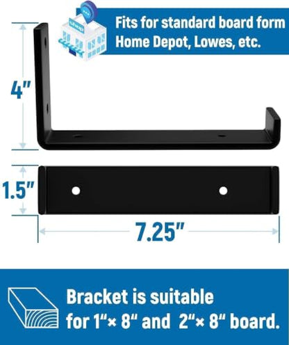 LEOPO 8 inch Shelf Brackets 12-Pack, 1/5" Thick Floating Shelf Bracket - color: black-12 pack, size: 7.25"