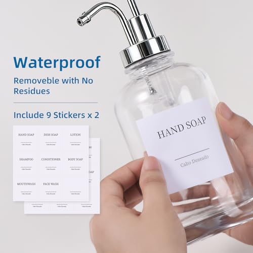 Glass Soap Dispenser with Pump, Dish and Hand Soap Dispenser for Kitchen Bathroom Set, Clear Glass Dispenser Set of 2 Pack with 18 Stickers Funnel Bamboo Tray 500ml 18oz / Sliver Pump - color: Glass+sliver