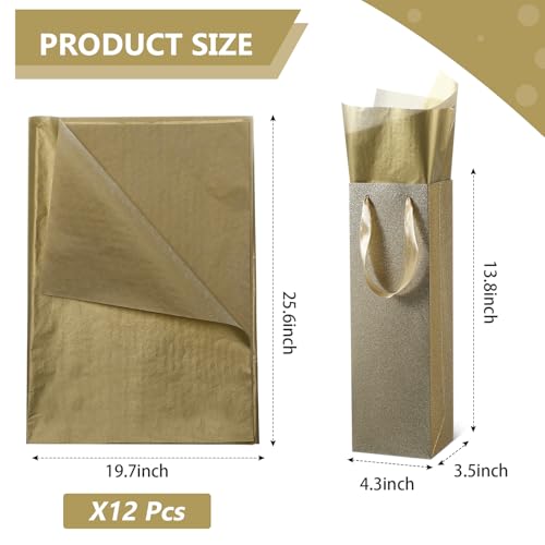 Zonon 24 Pack Kraft Paper Wine Gift Bag Wine Bottle Paper Gift Bag Holder with Handles Retail Bulk for Wedding Party, 4 x 3.5 x 14 Inch(Gold) - color: Gold