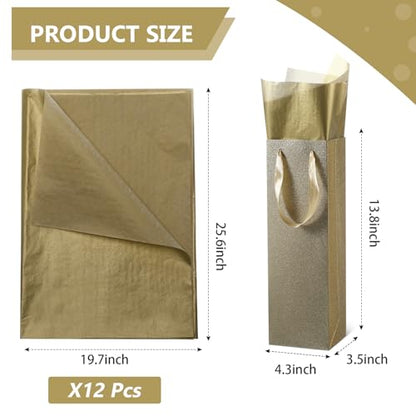 Zonon 24 Pack Kraft Paper Wine Gift Bag Wine Bottle Paper Gift Bag Holder with Handles Retail Bulk for Wedding Party, 4 x 3.5 x 14 Inch(Gold) - color: Gold