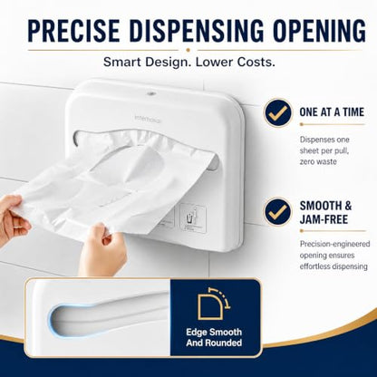 Commercial Toilet Seat Cover Dispenser Wall Mounted No Drilling Toilet Tissue Cover Holder with Key Lock & Keyless Access, High Impact ABS Plastic for Public Restrooms (White)
