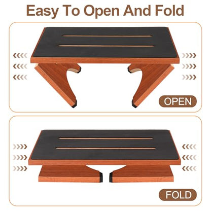 Step Stool Foldable, Wooden Step Stool with Non-Slip Rubber Stepping Feet, Folding Platform Step Stools for Adults Seniors in Kitchen, Home, Bedroom, Office, Rv, Easy to Carry,450 LBS Capacity (Brown) - size: 7 Inch High
