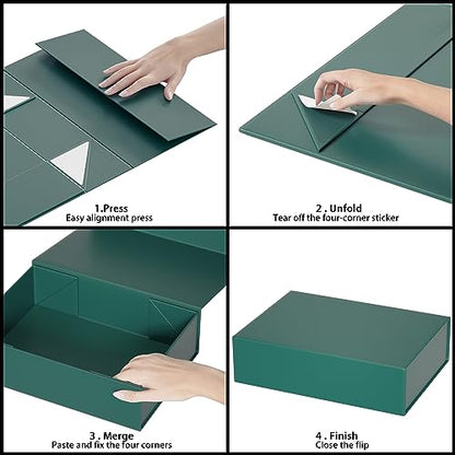 Green Gift Box 11.9" x 8.5" x 3.3",Magnetic Closure Gift Boxes for Presents - color: Dark Green