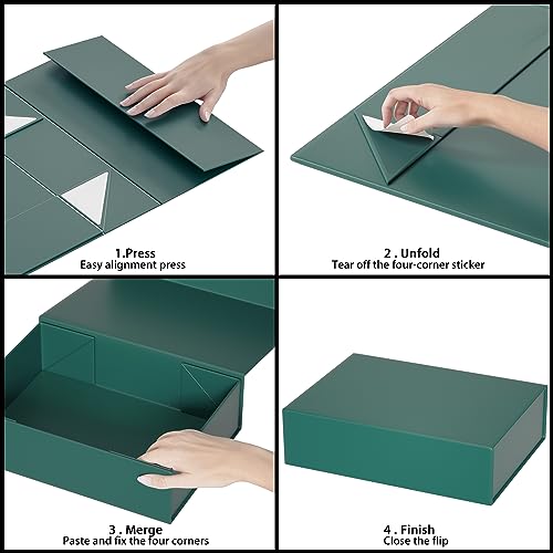 Green Gift Boxes 11.9" x 8.5" x 3.3",Magnetic Closure Gift Box for Presents - color: Dark Green/5PCS