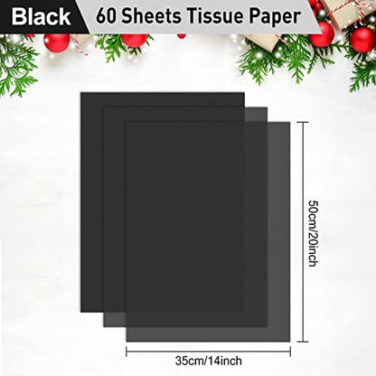 NEBURORA 60 Sheets Black Tissue Paper Set Halloween Gift Wrap Paper(Black) - color: Black