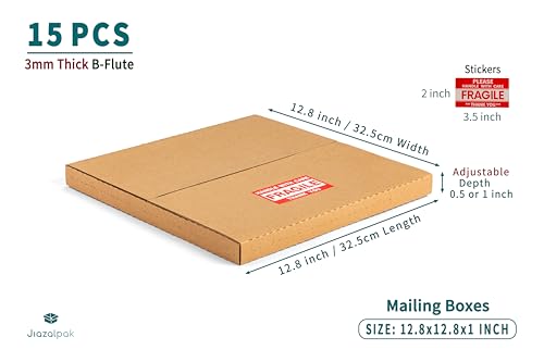 12-inch Vinyl Record Shipping Boxes, 12.8x12.8x1 inch, 15-Pack - size: 15 Pack