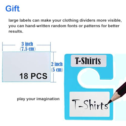 10 Pack White Clothing Rack Size Dividers Plus 45 Labels (1 Inch) and 18 Large Blank Labels, Large Rectangular Clothing Closet Dividers (Blue) - color: Blue, size: 10 PACK