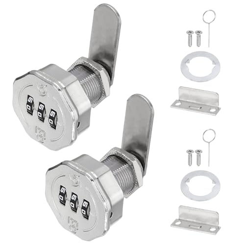 PATIKIL 2 PCS Combination Cabinet Cam Lock, 3-Digit Keyless Metal Locks with 5/8Inch Cylinder for Cabinet Drawer Doors Deposit Box Filing Mailbox, Bright Chrome - color: Silver Tone, size: 5/8Inch