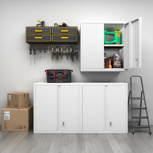 GREATMEET Wall Mounted Storage Cabinet, Metal Garage Cabinet, White - color: White, size: 27.95"H