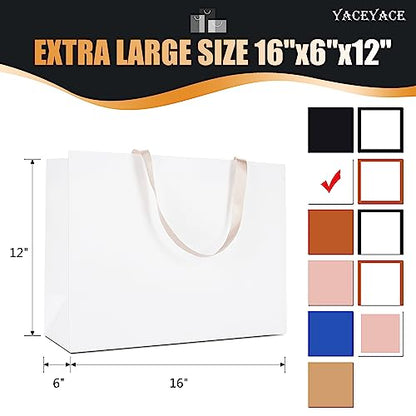 White Paper Gift Bags with Handles, 10Pcs 16"x6"x12" Extra Large - color: White, size: 16 x 6 x 12 Inch