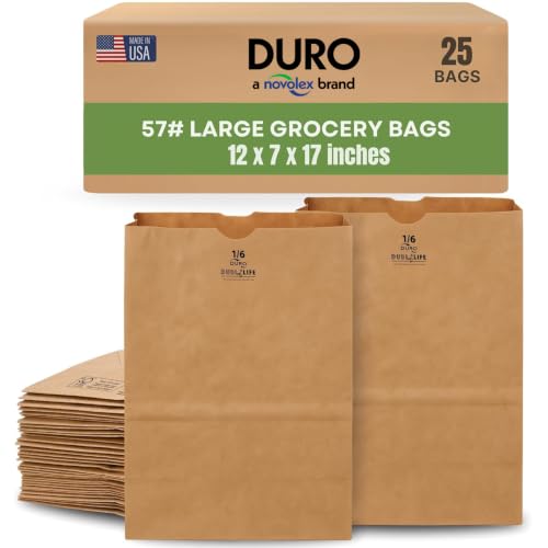 DURO 57# Heavy Duty Brown Grocery Bags, No Handles, 12x7x17 In, 25 Ct - size: 1 Count (Pack of 25)