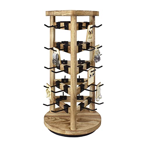 Ikee Design Wood Rotating Jewelry Earring Display Stand 30 Removable Hooks - color: 3 side, Oak, 30 hooks